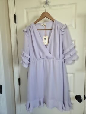 entro Lavender Ruffle Sleeve Midi Dress
